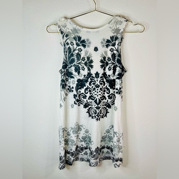Espresso Women's Small Boho Floral Accent Sleeveless Tunic Top Black, Gray White - Picture 6 of 16